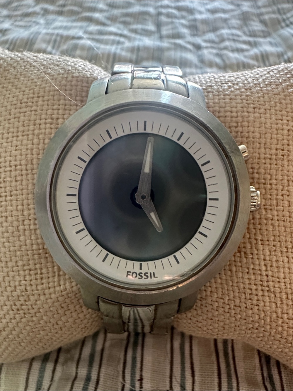 Fossil Silver Stainless Steel Analog Watch with Black Dial